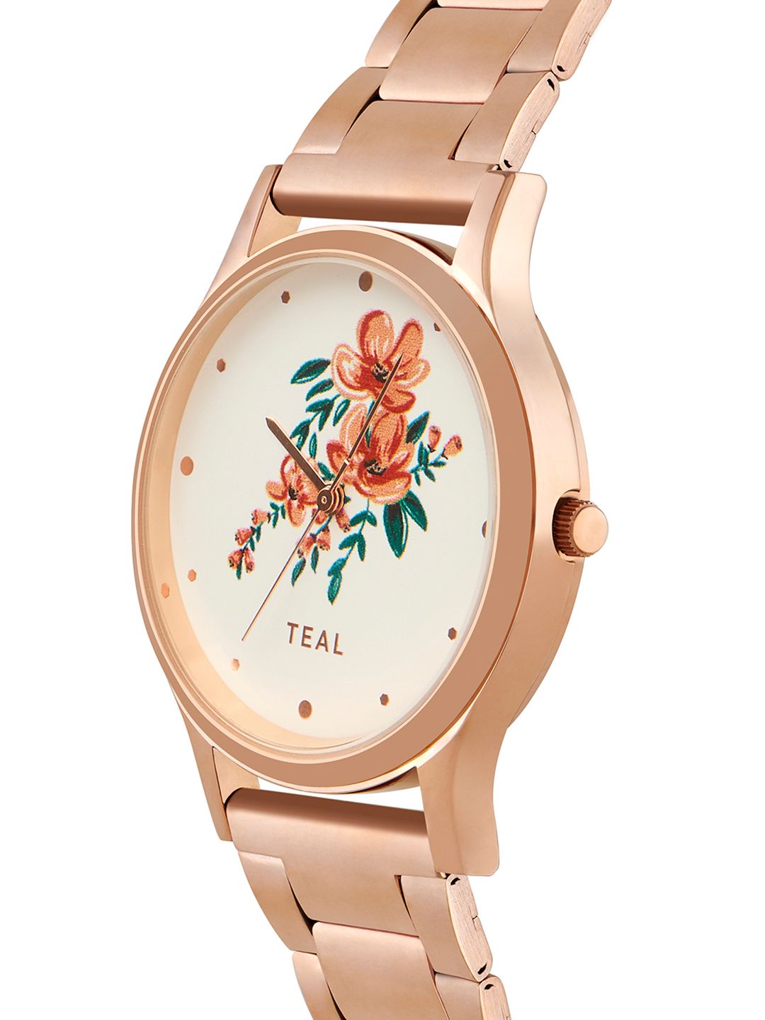 TEAL BY CHUMBAK Women White Printed Dial & Rose Gold-Plated Bracelet Style Straps Analogue Watch