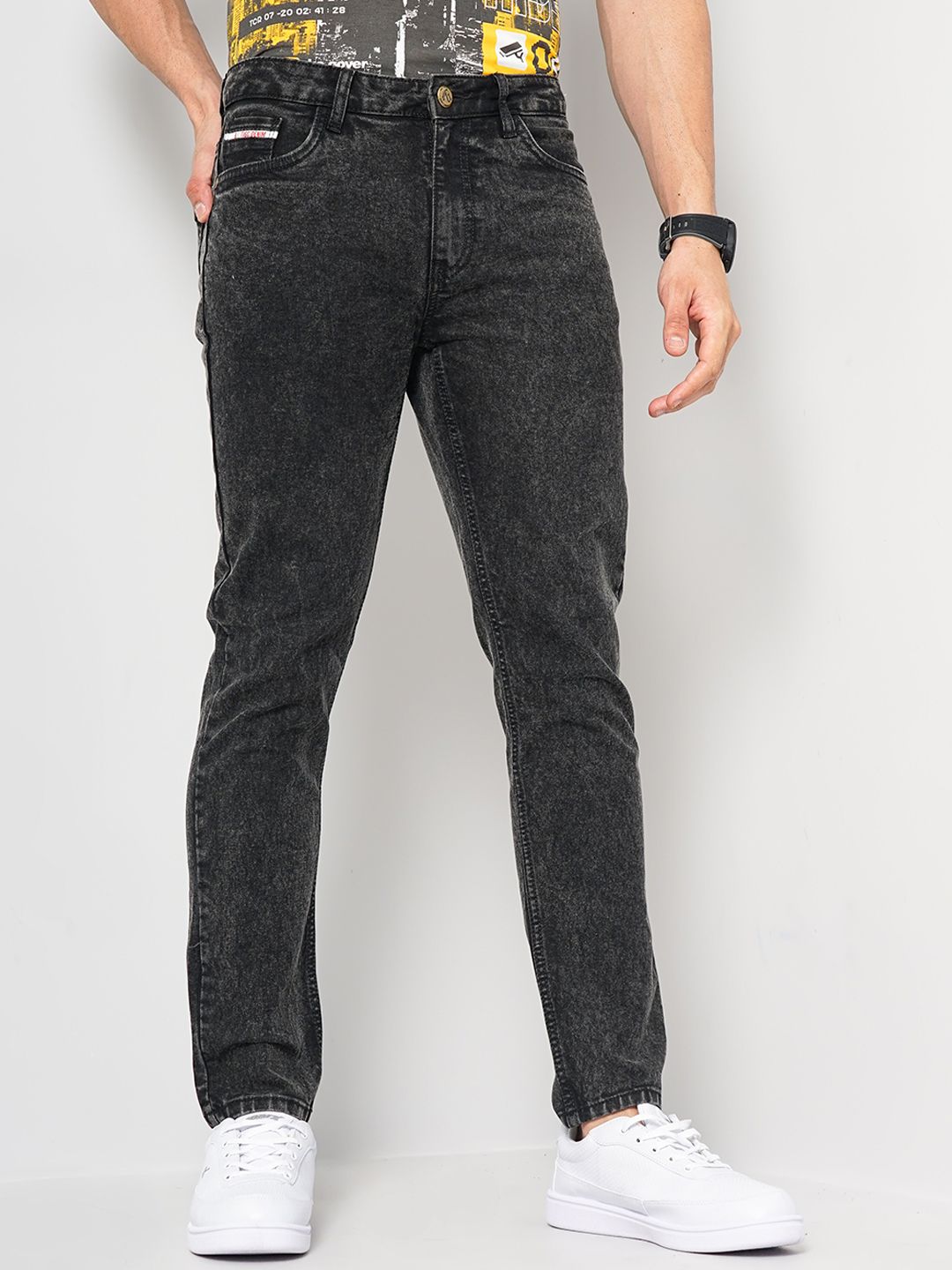 The Indian Garage Co Men Black Slim Fit Clean Look Stretchable Jeans