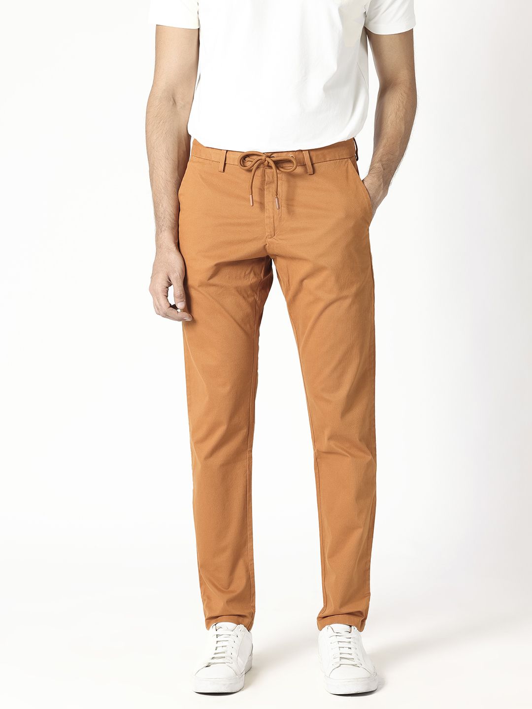 RARE RABBIT Men Rust Orange Slim Fit Trousers