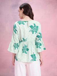 DressBerry Floral Print Gathered Detail Bell Sleeves Peplum Top