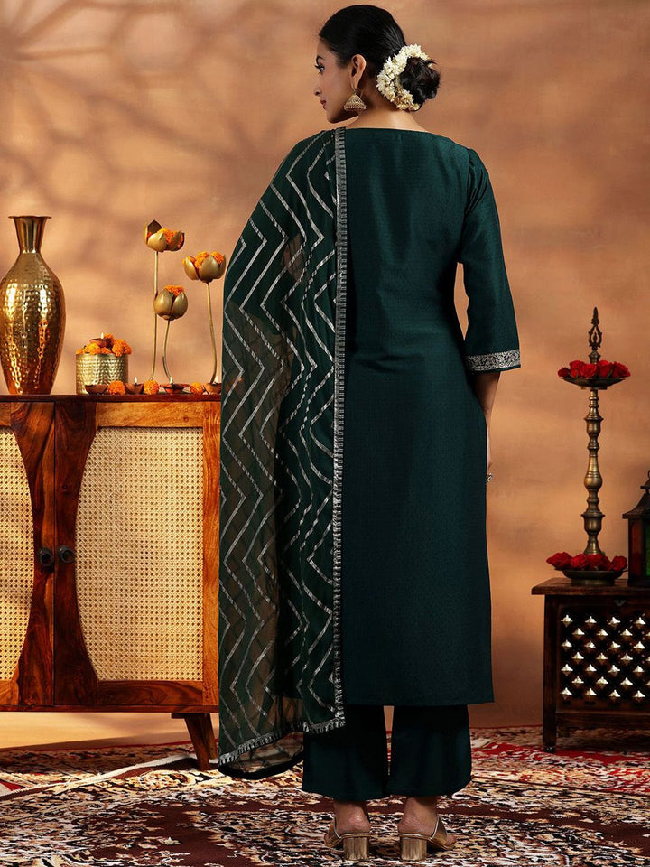 Libas Paisley Embroidered Zari Work Dobby Weave Straight Kurta With Trousers & Dupatta