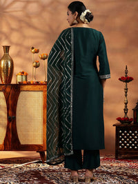 Libas Paisley Embroidered Zari Work Dobby Weave Straight Kurta With Trousers & Dupatta