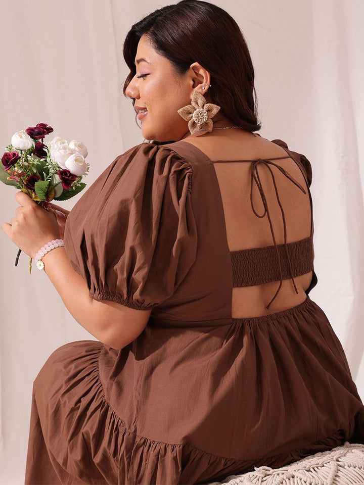 Curvy Street Plus Size Puff Lengan Kapas Fit & Flare Dress