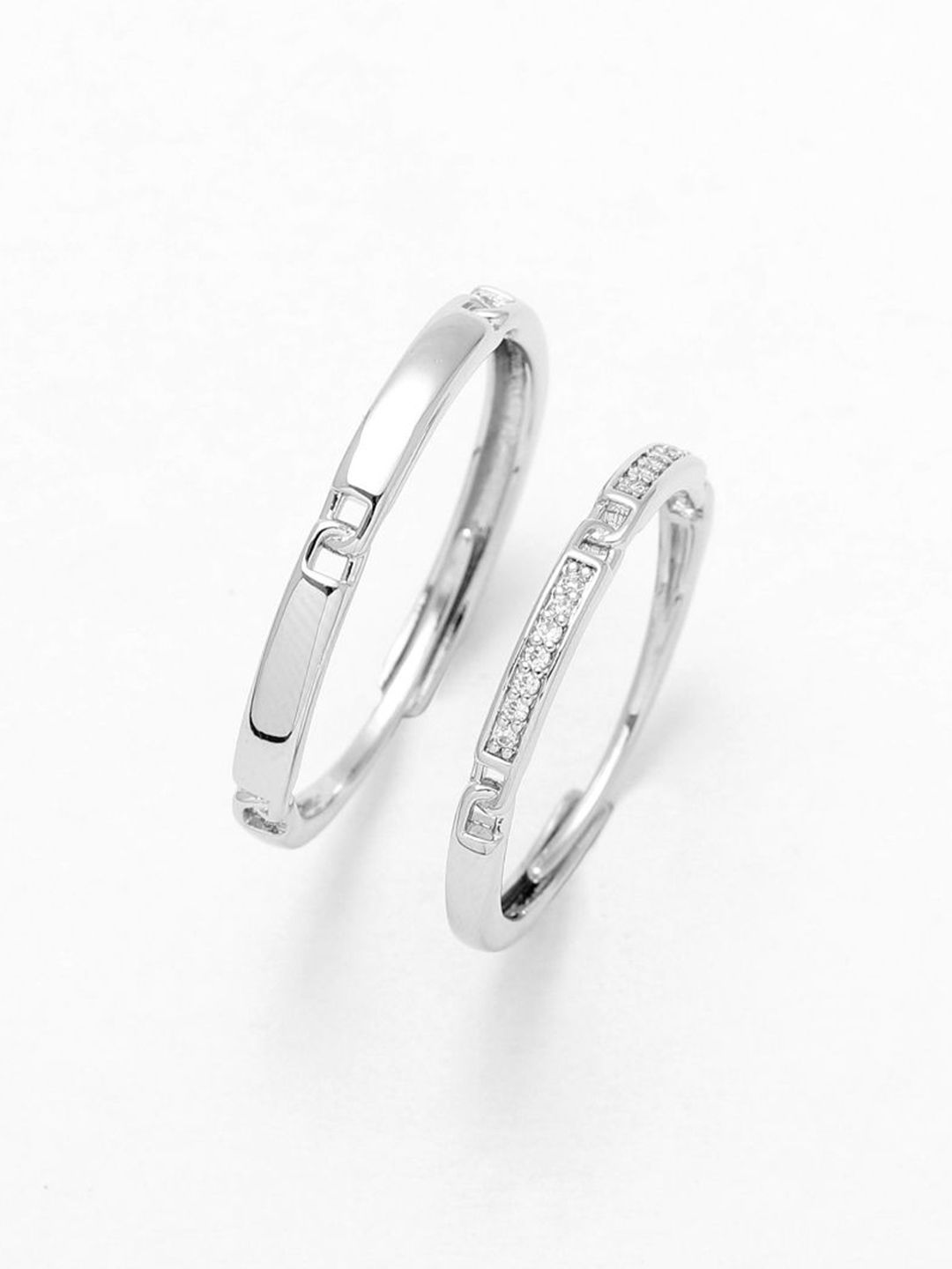 SALTY Unisex Set Of 2 Regal Radiance Stone Studded Ring For Girlfriend & Boyfriend