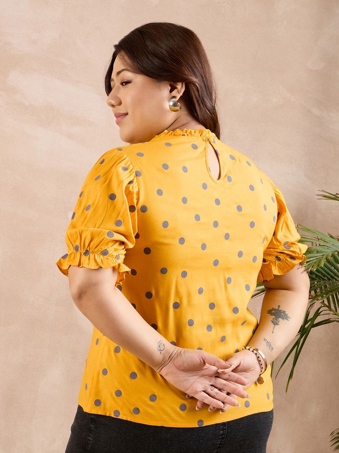 Berrylush Curve Polka Dots Printed Cotton Plus Size Top