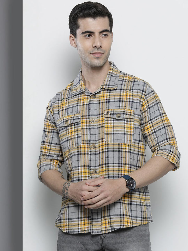 The Indian Garage Co Men Regular Fit Checked Double Flap Pocket Flannel Shirt