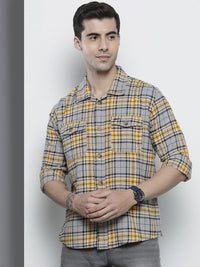 The Indian Garage Co Men Regular Fit Checked Double Flap Pocket Flannel Shirt