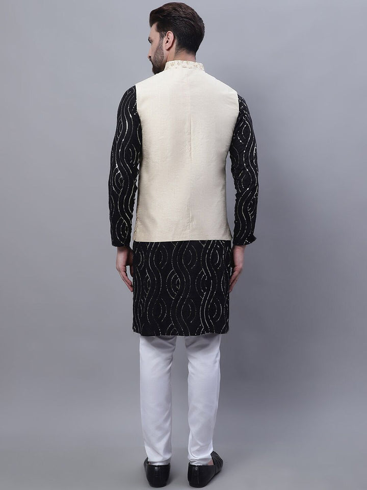 SOJANYA Embroidered Sequinned Pure Cotton Kurta and Churidar with Nehru Jacket