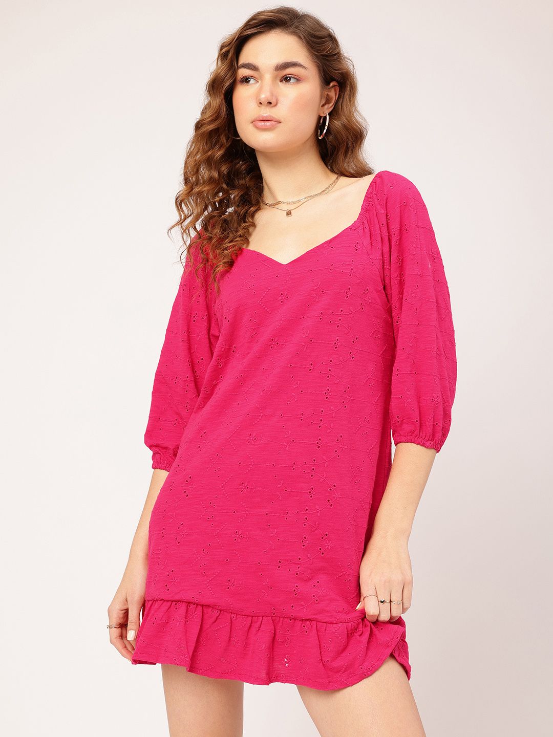 DressBerry Frilly Fun Schiffli Flounce Hem Mini Sheath Dress