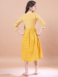 pspeaches Girls Ethnic Motifs Print Cotton V-Neck A-Line Midi Dress