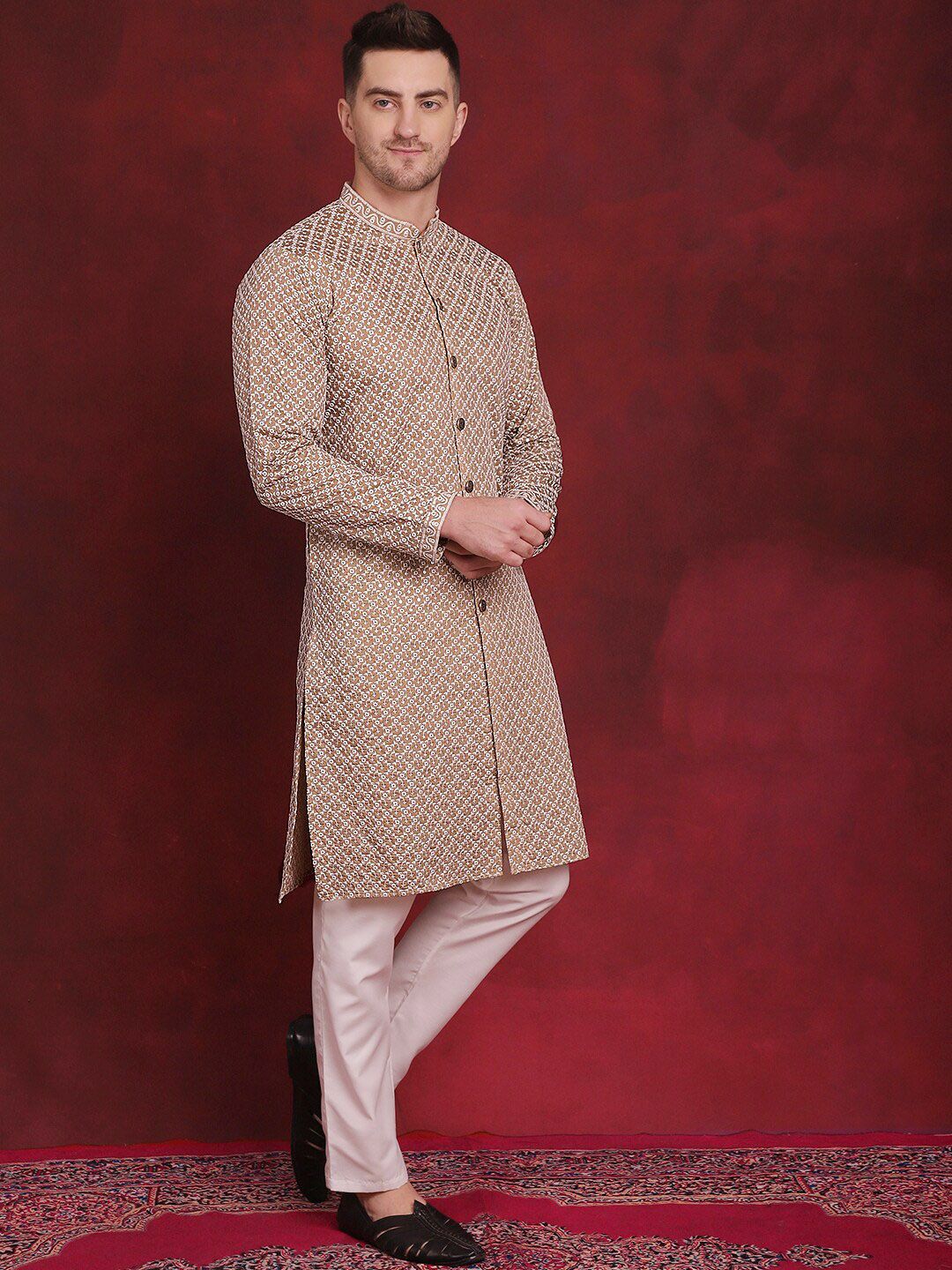 Jompers Geometric Embroidered Sequinned Straight Kurta
