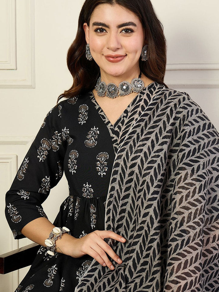 KALINI V-Neck Floral Printed Angrakha Anarkali Kurta with Trouser & Dupatta