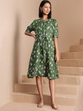 all about you Floral Print Puff Sleeves A-Line Dress with Belt