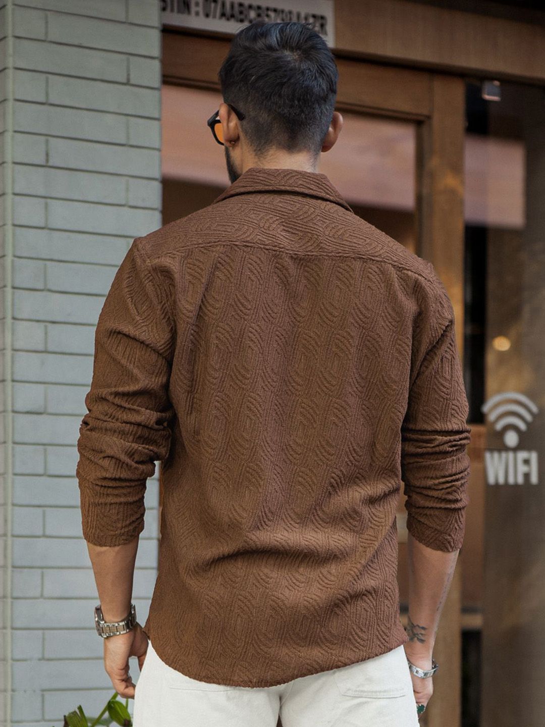 Powerlook Men Spread Collar Textured Relaxed Fit Casual Shirt