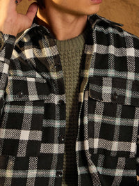 DENNISON Men Double Pocket Drop Shoulder Oversized Cotton Checked Shacket