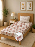 Moda Rapido X KLOTTHE Beige & Red Floral 400 TC Single Bedsheet with 1 Pillow Covers