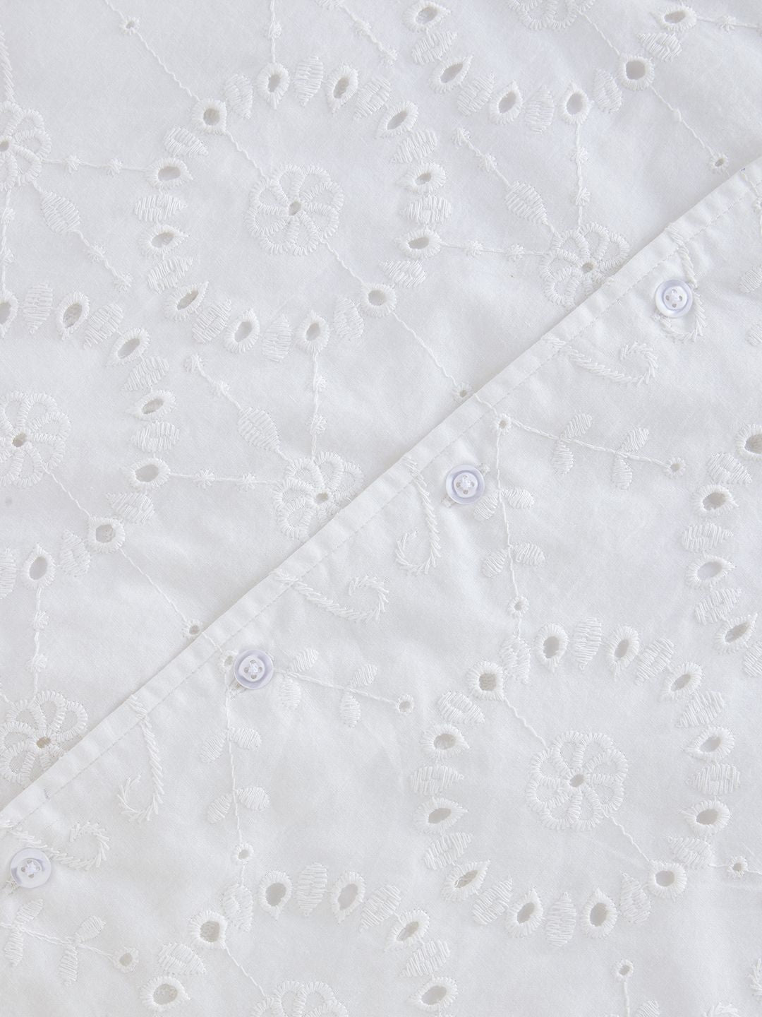 VASTRADO Classic Oversized Schiffli Floral Embroidered Cuban Collar Cotton Shirt
