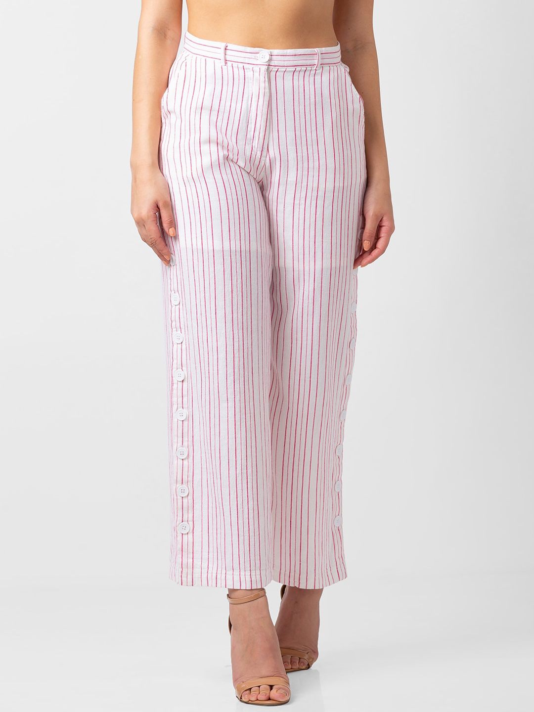 SPYKAR Women Striped Cropped Cotton Trousers