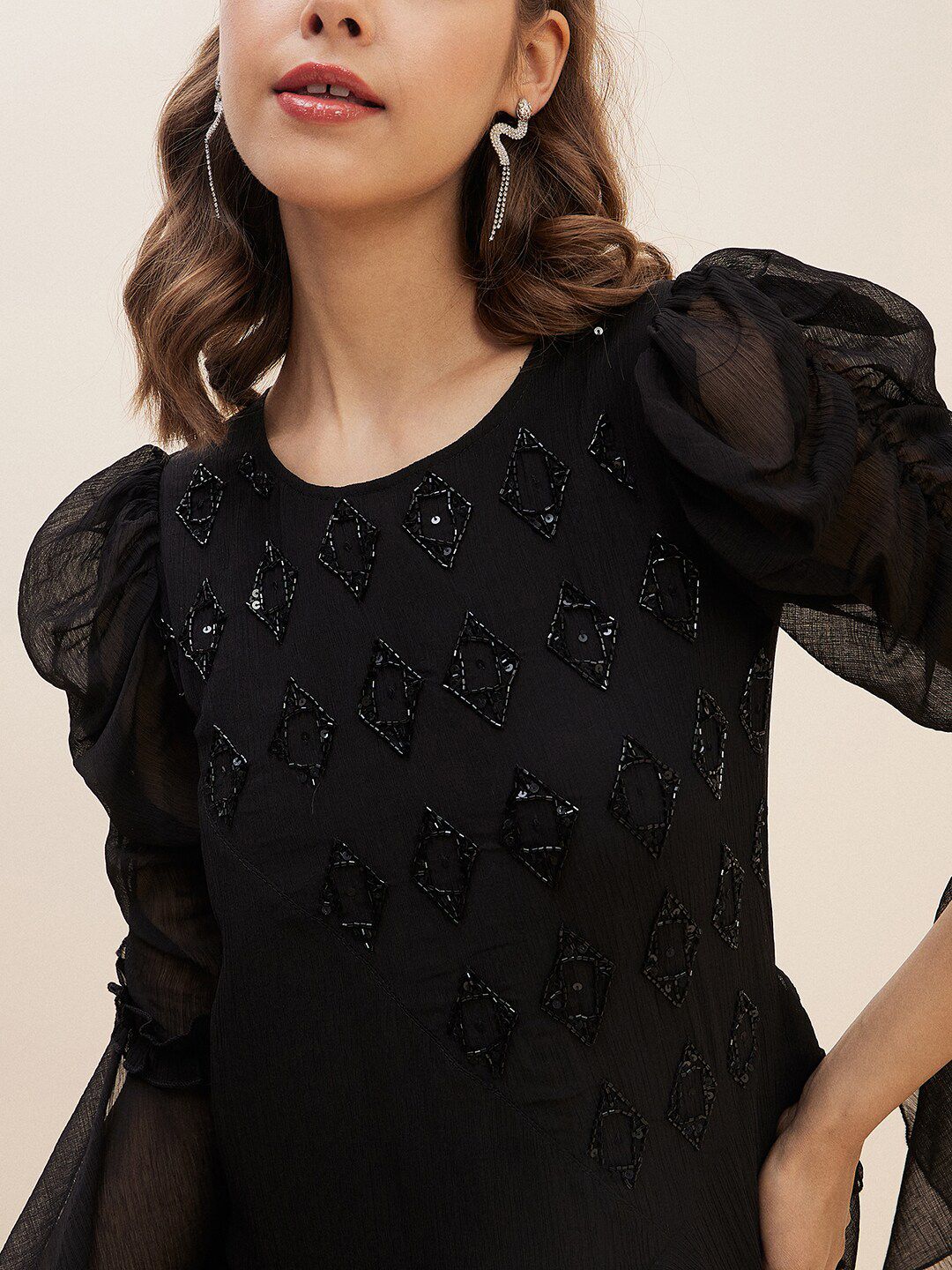 Antheaa Black Embellished Top With Trousers
