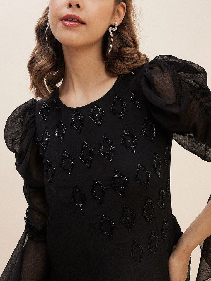 Antheaa Black Embellished Top With Trousers