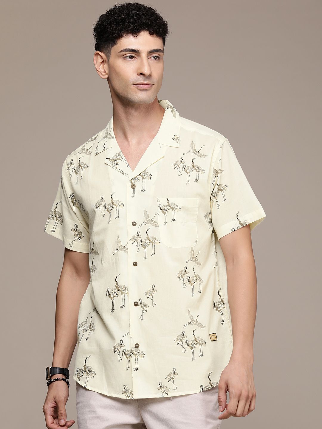 DENNISON Men Cream-Coloured Regular Fit Printed Casual Shirt