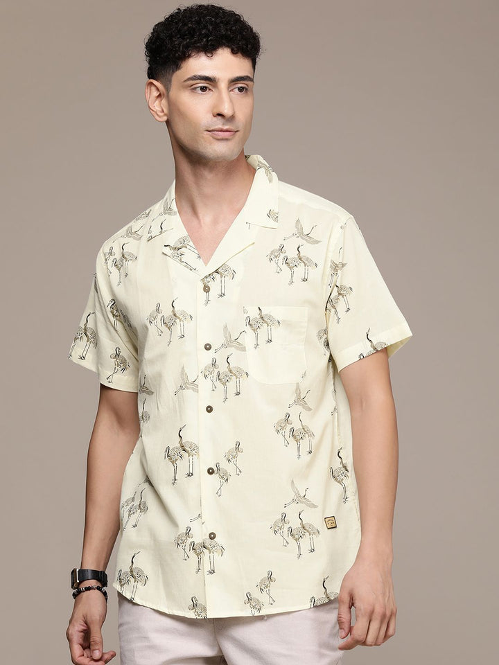 DENNISON Men Cream-Coloured Regular Fit Printed Casual Shirt
