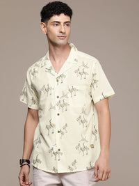 DENNISON Men Cream-Coloured Regular Fit Printed Casual Shirt