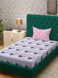 Myntra Elegant Homes Purple & Blue Geometric 400 TC Single Bedsheet with 1 Pillow Covers