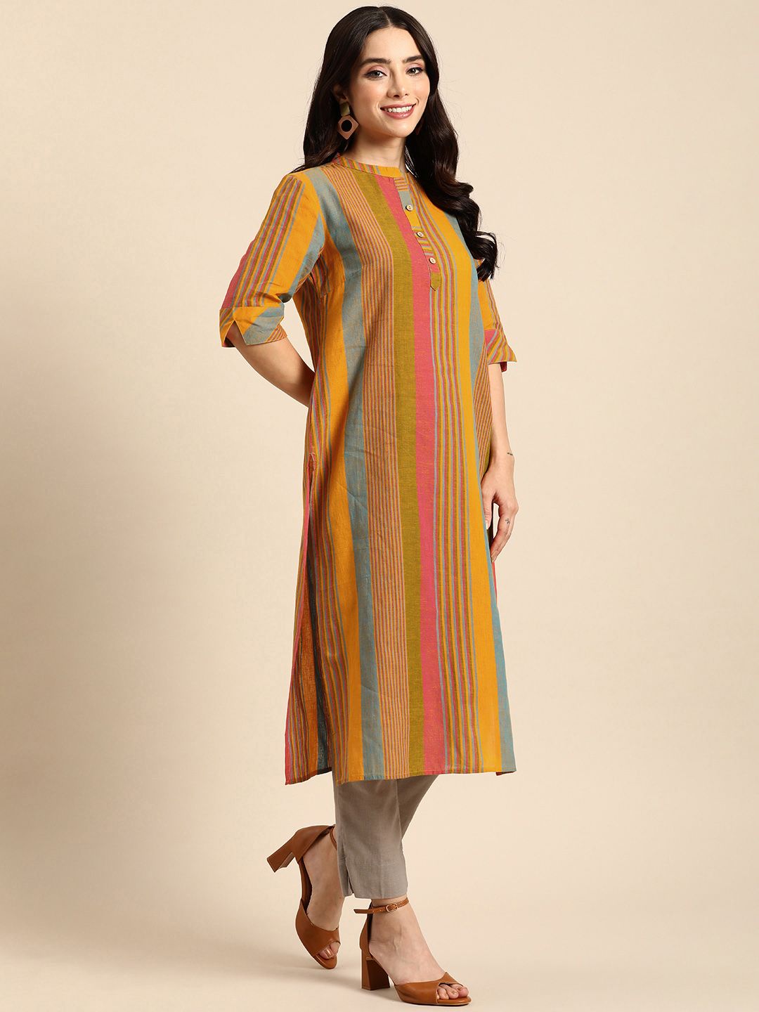 Anouk Women Striped Cotton Kurta