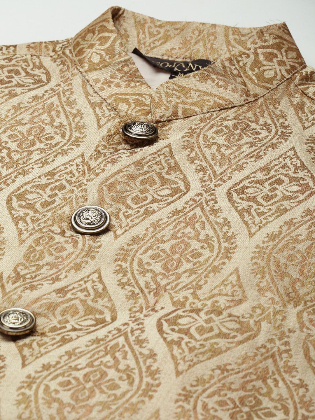 SOJANYA Men Sea Green Striped Kurta with Churidar & Nehru Jacket