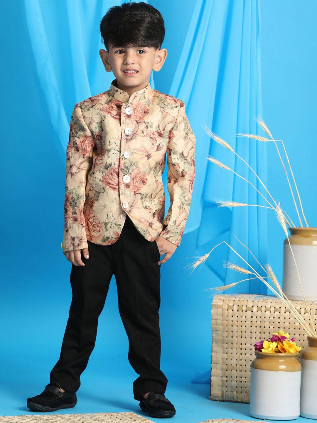 VASTRAMAY Boys Printed Slim-Fit Bandhgala Blazer