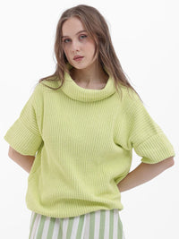 RAREISM Cable Knit Self Design Cowl Neck Ribbed Pullover