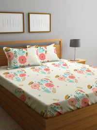 KLOTTHE White &amp; Pink Printed 300 TC Double King Dipasang Cadar Dengan 2 Sarung Bantal