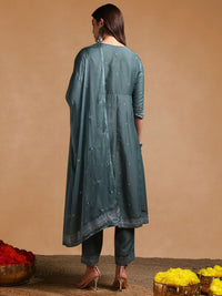 KALINI Ethnic Motifs Printed Round Neck Gotta Patti Empire Kurta With Trouser & Dupatta