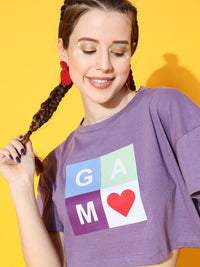 STREET 9 Women Lavender Printed Crop Tshirt
