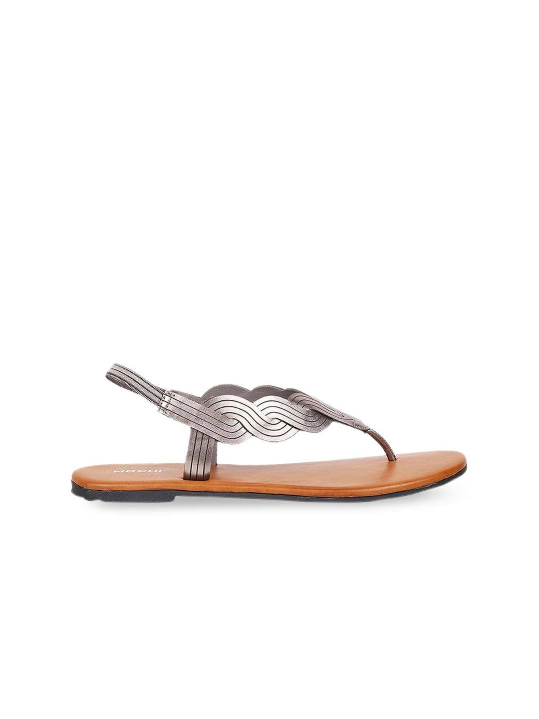 Mochi Women Grey Open Toe Flats