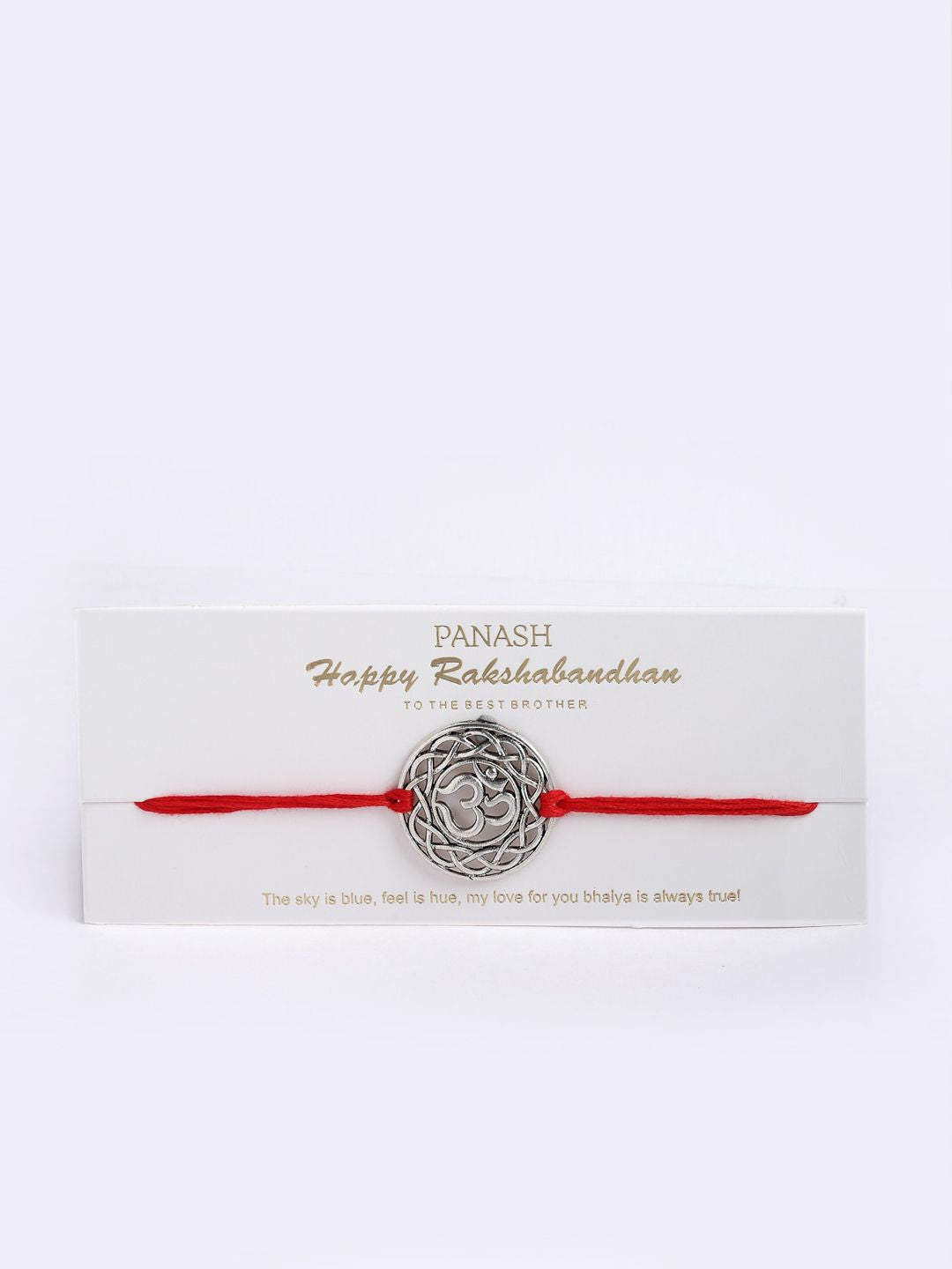 PANASH Men Set of 2 Silver-Toned OM & Rudraksha Rakhi with Roli Chawal