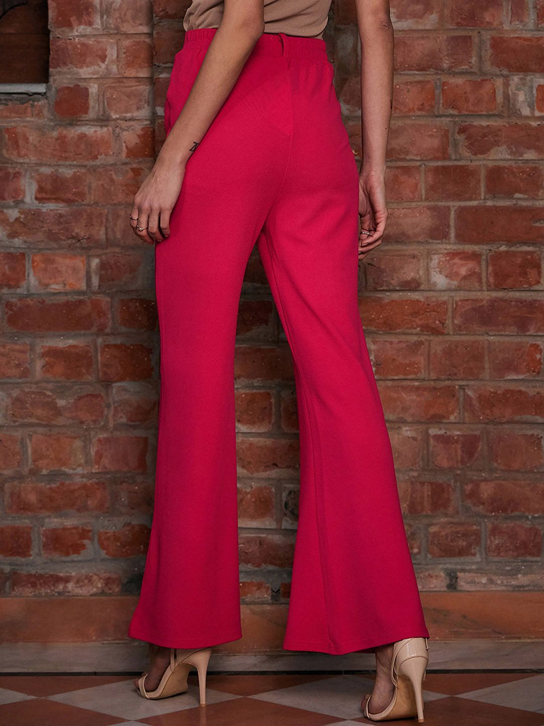 SASSAFRAS Women Slim Fit High-Rise Parallel Trousers