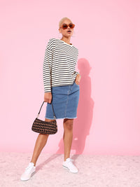 DressBerry Stylish Blue Solid 70s Mini Skirt