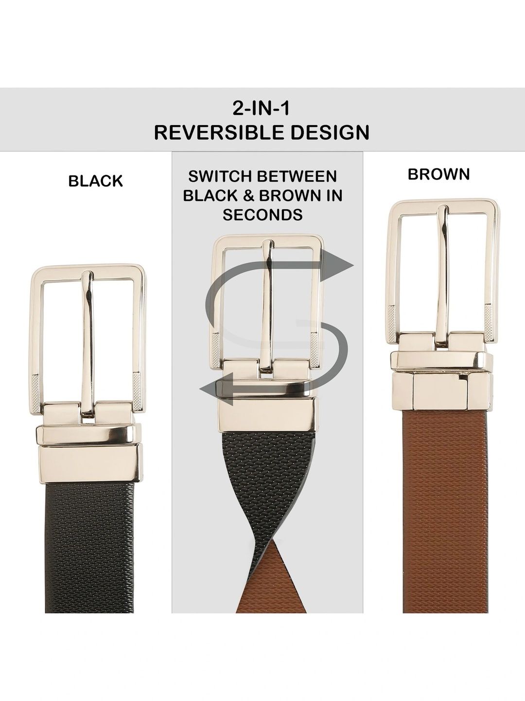 Teakwood Leathers Men Textured Leather Reversible Formal Belt