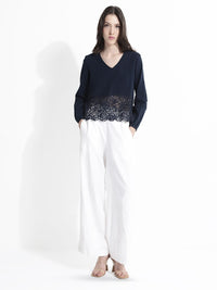 RAREISM Solid V-Neck Cotton Top