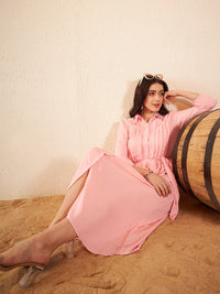 DENNISON Puff Sleeve Belted Shirt Dress