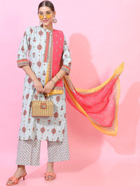 Vishudh Women Woven Design Pure Cotton Kurta with Palazzo and Dupatta