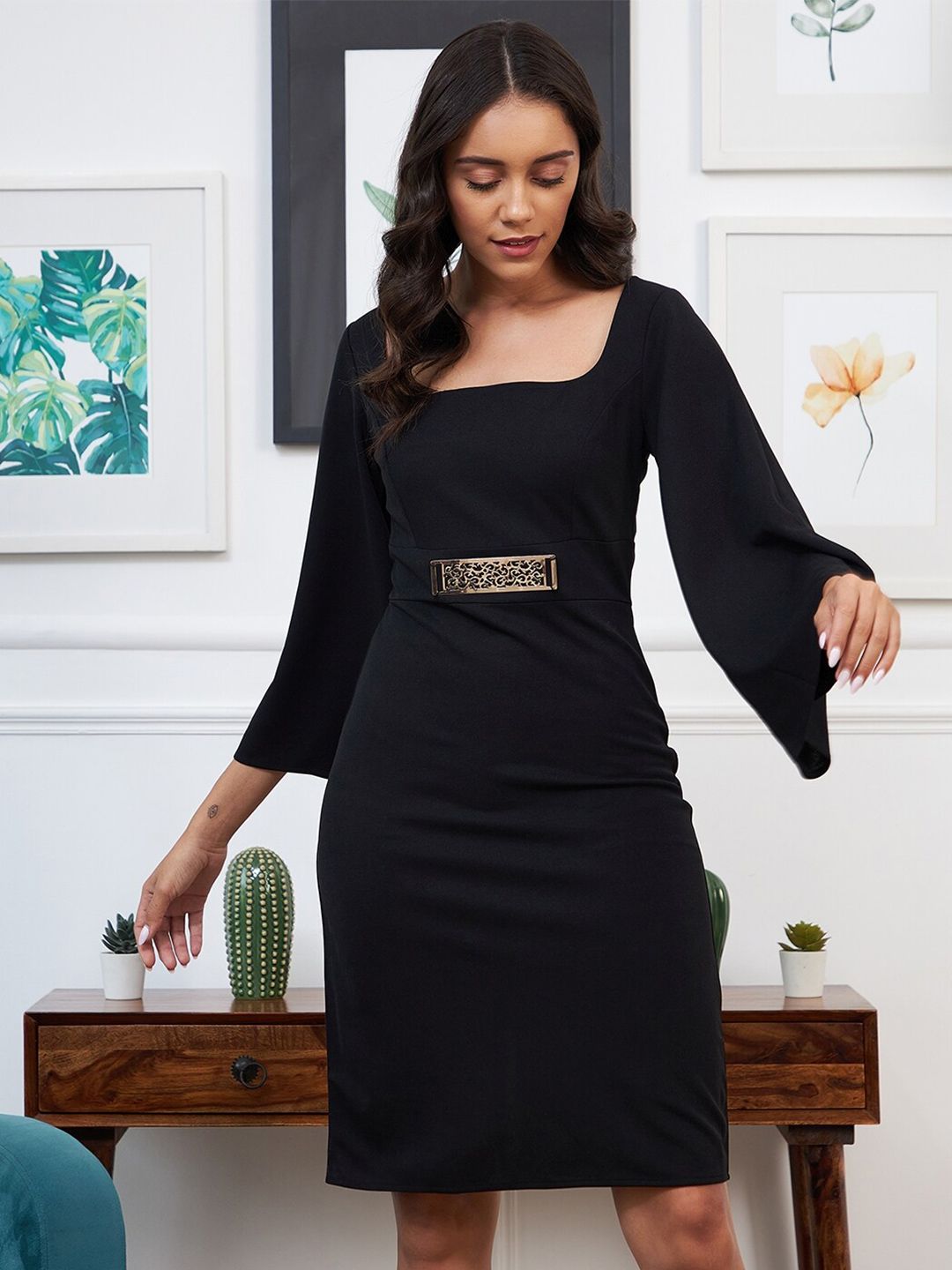 Athena Black Scuba Formal Sheath Dress