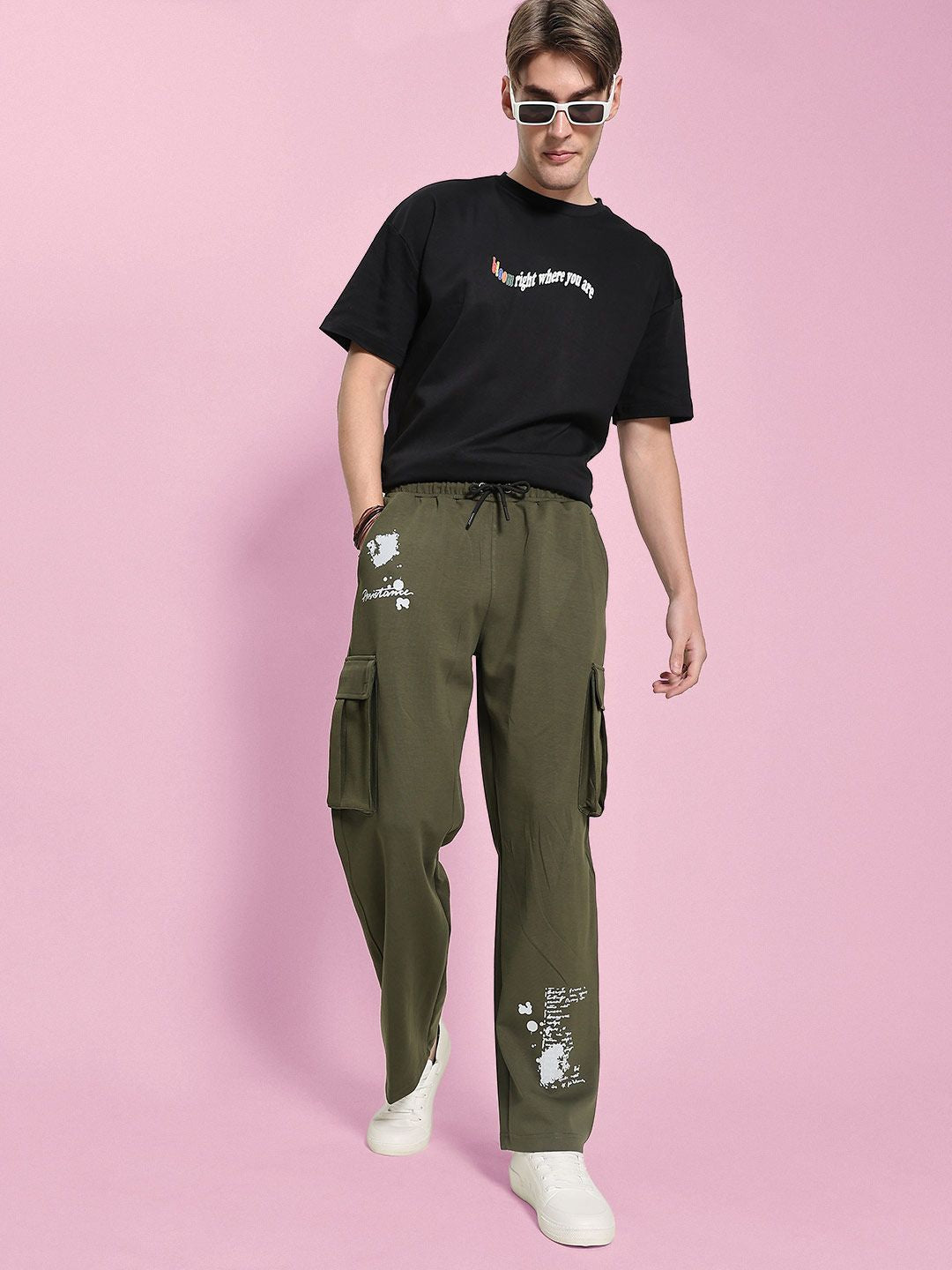 Bene Kleed Men Printed Plated Interlock Relaxed Fit Trousers