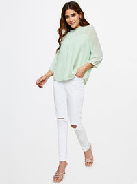 AND High Neck Puff Sleeves Empire Top