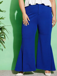 SASSAFRAS Curve Plus Size Women High-Rise Blue Flared Trousers