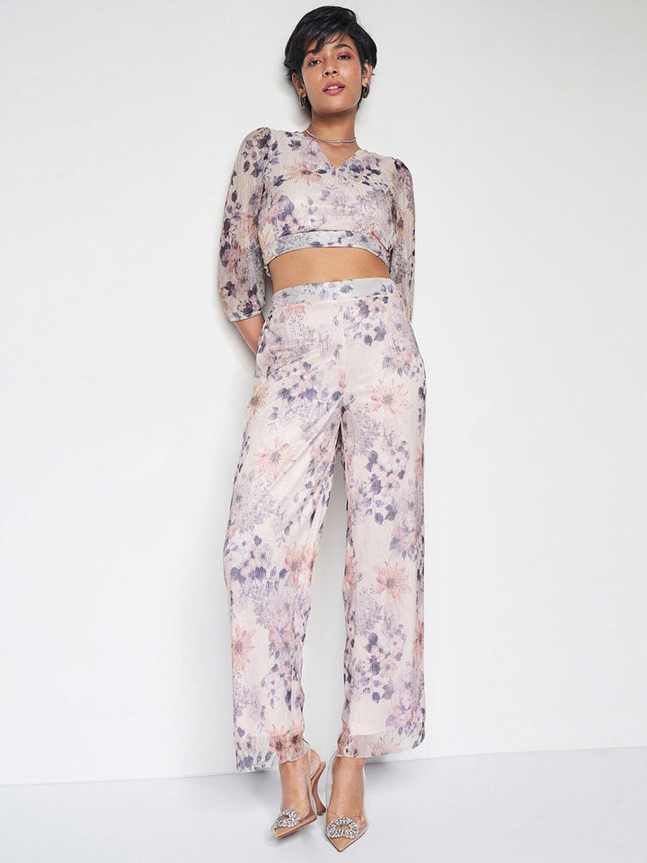 AND Floral Printed V-Neck Top with Trousers