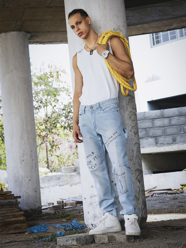 The Indian Garage Co Men Relaxed Fit Light Fade Printed Jeans