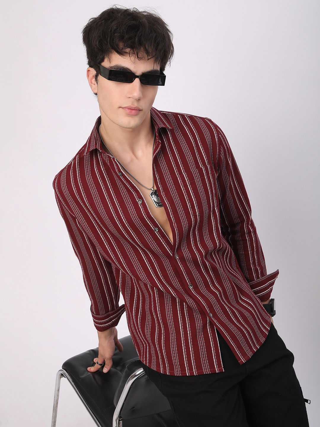 VASTRADO Men Classic Slim Fit Opaque Striped Casual Shirt